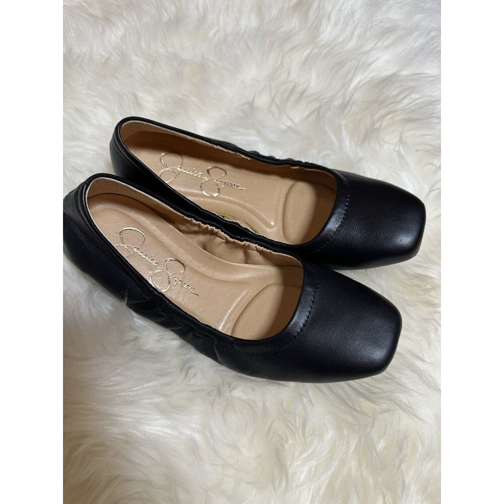 Jessica Simpson Sandaze Black Leather Slip on Travel Flat Size 5 1/2 M (36)